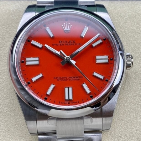 Clean Factory Rolex Oyster Perpetual M124300-0007 Coral Red Dial Size 41mm