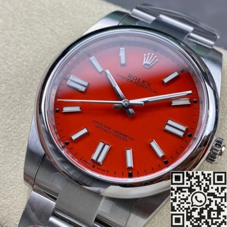 Clean Factory Rolex Oyster Perpetual M124300-0007 Coral Red Dial Size 41mm