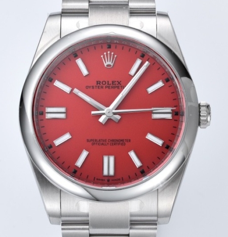 Clean Factory Rolex Oyster Perpetual M124300-0007 Coral Red Dial Size 41mm