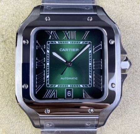 BV Factory Fake Cartier Watch Santos WSSA0062 Gradient Green