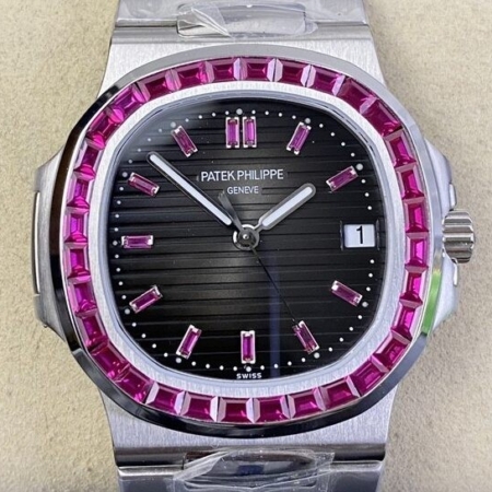 PPF Custom Patek Philippe Replica Watches Nautilus 5711 Red Diamond Black Dial Watch