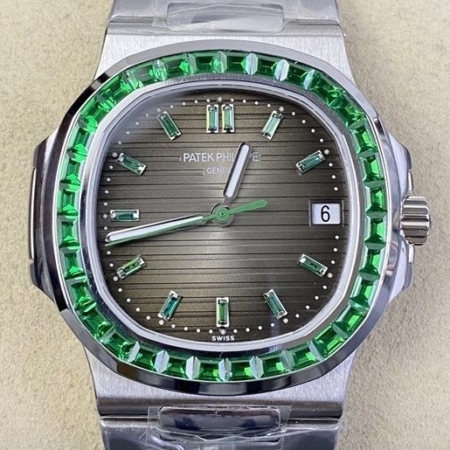 PPF Custom Patek Philippe Nautilus Replica 5711 Emerald Diamond Green Dial Watch