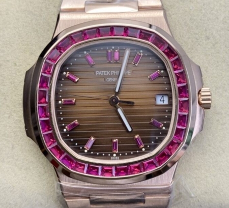 PPF Custom Patek Philippe Nautilus Replica 5711 Red Diamond Rose Gold Watch