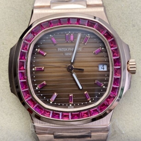 PPF Custom Patek Philippe Nautilus Replica 5711 Red Diamond Rose Gold Watch