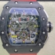 KV Factory Fake Richard Mille Watch RM011-03 Carbon Fiber Case With Red Rubber Strap