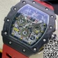 KV Factory Fake Richard Mille Watch RM011-03 Carbon Fiber Case With Red Rubber Strap