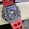 KV Factory Fake Richard Mille Watch RM011-03 Carbon Fiber Case With Red Rubber Strap