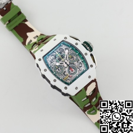 KV Factory Fake Richard Mille Watch RM11 White Ceramic Camouflage Rubber Strap