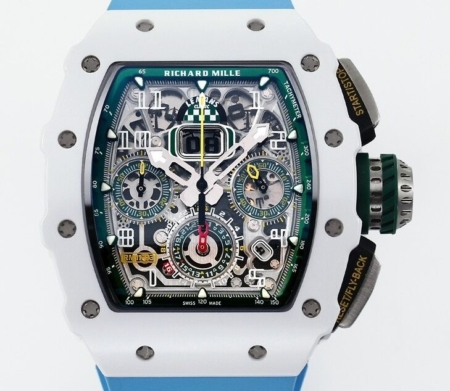 KV Factory Best Replica Richard Mille RM11 White Ceramic Blue Rubber Strap