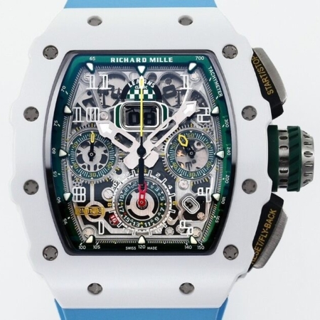 KV Factory Best Replica Richard Mille RM11 White Ceramic Blue Rubber Strap