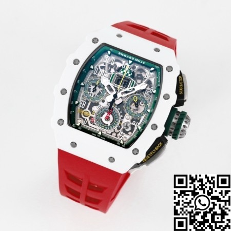 KV Factory Richard Mille Watch Replica RM11 White Ceramic Red Rubber Strap