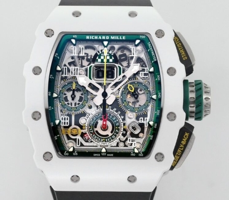 KV Factory Best Richard Mille Replica RM11 White Ceramic Black Rubber Strap