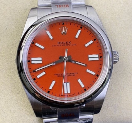 EW Factory Copy Rolex Oyster Perpetual M124300-0007 Coral Red Dial Size 41mm