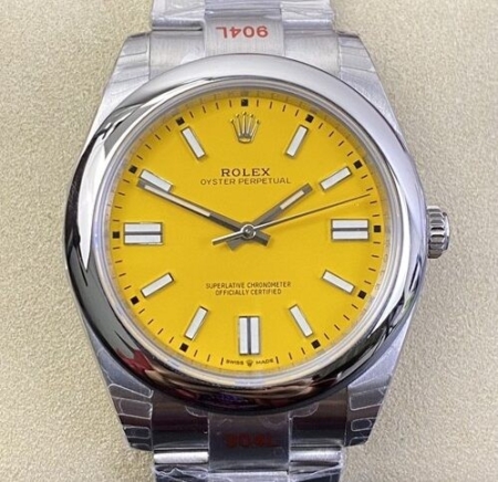 EW Factory Rolex Fake Oyster Perpetual M124300-0004 Yellow Dial Size 41mm