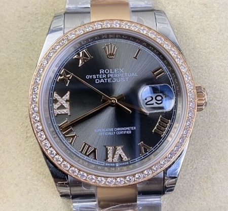 EW Factory Replica Diamond Rolex Datejust M126281RBR-0011 Rose Gold Watch Size 36mm