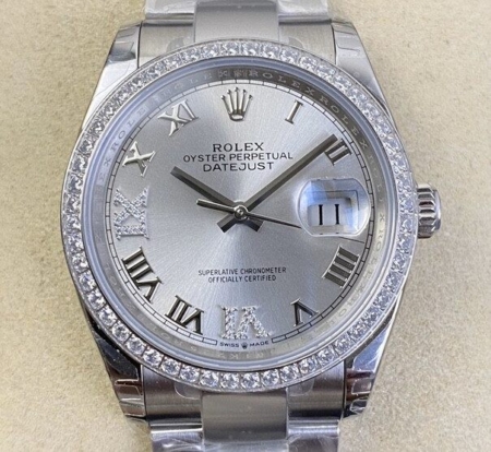 EW Factory Fake Rolex Watches Datejust M126284RBR-0022 Silver Dial Size 36mm