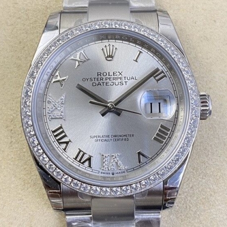 EW Factory Fake Rolex Watches Datejust M126284RBR-0022 Silver Dial Size 36mm