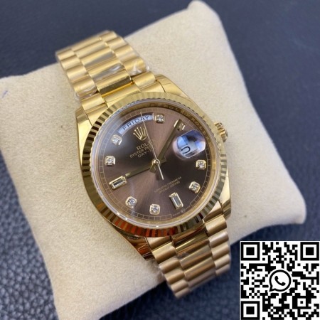 EW Factory Fake Rolex Day Date M128238-0022 Brown Dial Ladies Gold Watch Size 36mm