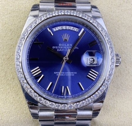 EW Factory Replica Rolex Day Date 228349RBR-0005 Blue Dial Diamond Watch Size 40mm