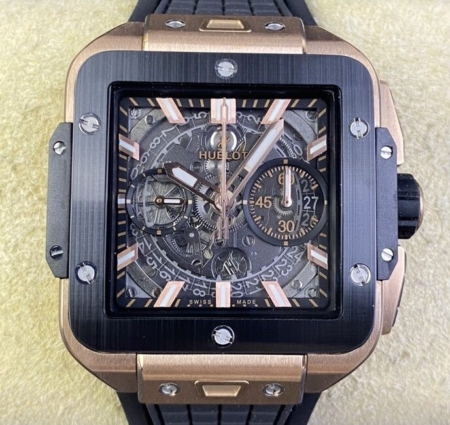 BBF Factory Fake Hublot Watch Square Bang Unico 821.OM.0180.RX Gold Case