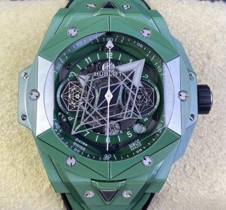 BBF Factory Hublot Replica Watches Big Bang Sang Bleu II 418.GX.5207.RX.MXM22 Green Ceramics