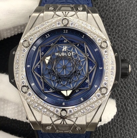 WWF Factory Replica Hublot Big Bang Blue Dial Diamond Set