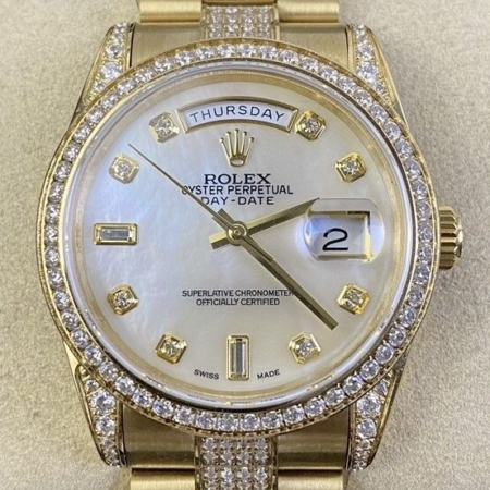 Iced Out Rolex Replica Day Date M128348RBR Gold Diamond