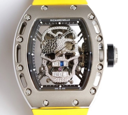 EUR Factory Replica Richard Miller RM052 Diamond Skull Yellow Rubber Strap