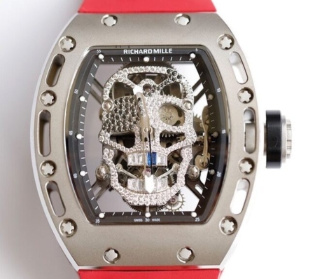 EUR Factory Richard Miller Copy RM052 Diamond Skull Red Rubber Strap