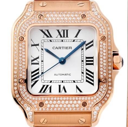 Replica Cartier Santos Watch BV Factory Rose Gold Full Diamond