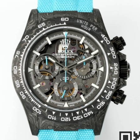 DIW Custom Hollow Daytona Rolex Black Dial Blue Strap