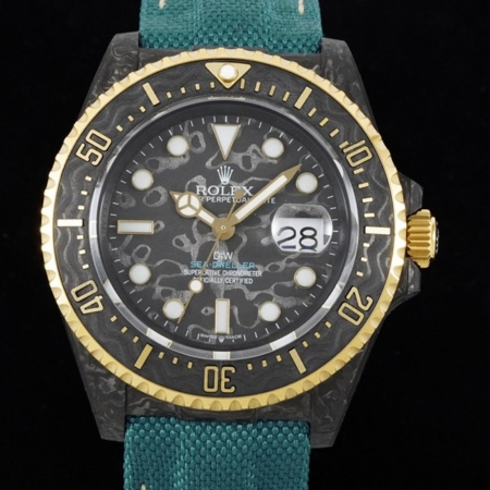 DIW Custom Rolex Fake Sea-Dweller Carbon Fiber Case Gold Bezel – A Fusion of Luxury and Innovation