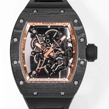 RM Factory Fake Richard Mille RM055: The Exquisite Gold Bezel Carbon Fiber Case