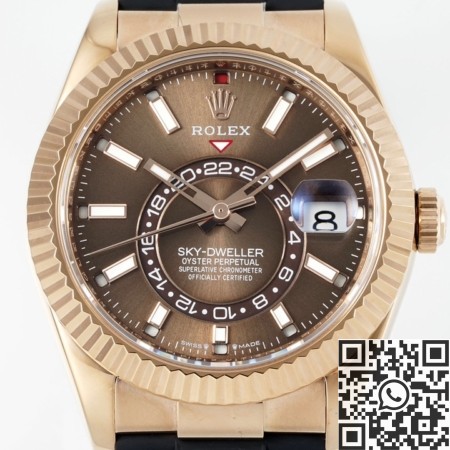 ZF Factory Rolex Sky-Dweller Fake M326235-0005: Gold Bezel Brown Dial 