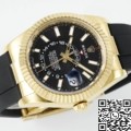 ZF Factory Rolex Imitation Sky-Dweller M336238-0002 Gold Watch Case with Rubber Strap