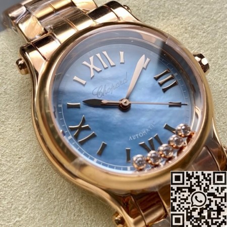 YF Factory Fake Chopard Watch HAPPY SPORT 278608-6013 Rose Gold Steel Strip Blue Dial