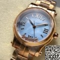 YF Factory Fake Chopard Watch HAPPY SPORT 278608-6013 Rose Gold Steel Strip Blue Dial